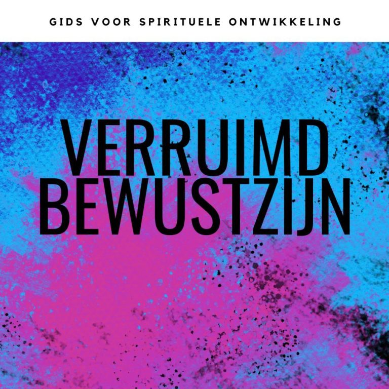 Boek: "Verruimd Bewustzijn", met kleurrijke achtergrond in paars en blauw.